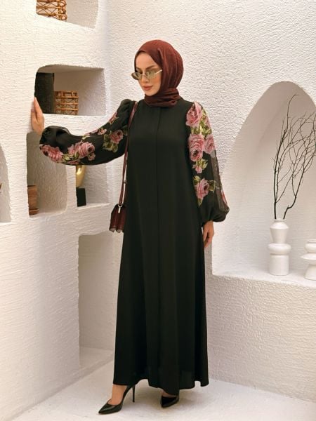 Gül Desen Organze Ferace