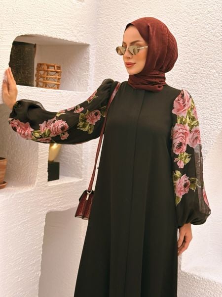 Gül Desen Organze Ferace