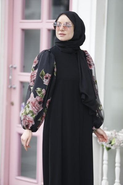 Gül Desen Organze Ferace