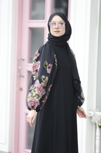 Gül Desen Organze Ferace