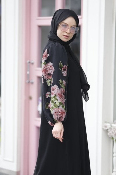 Gül Desen Organze Ferace