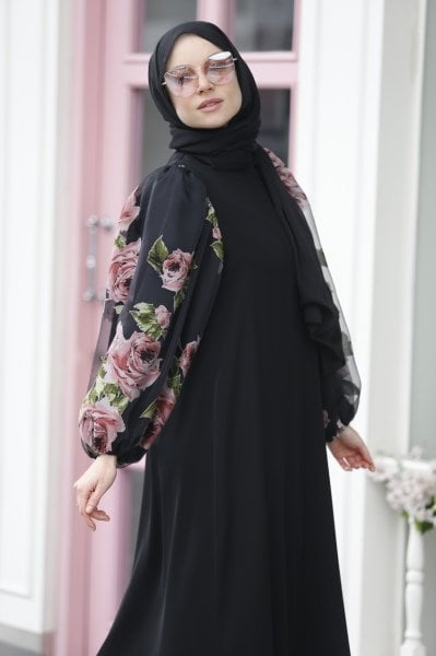 Gül Desen Organze Ferace